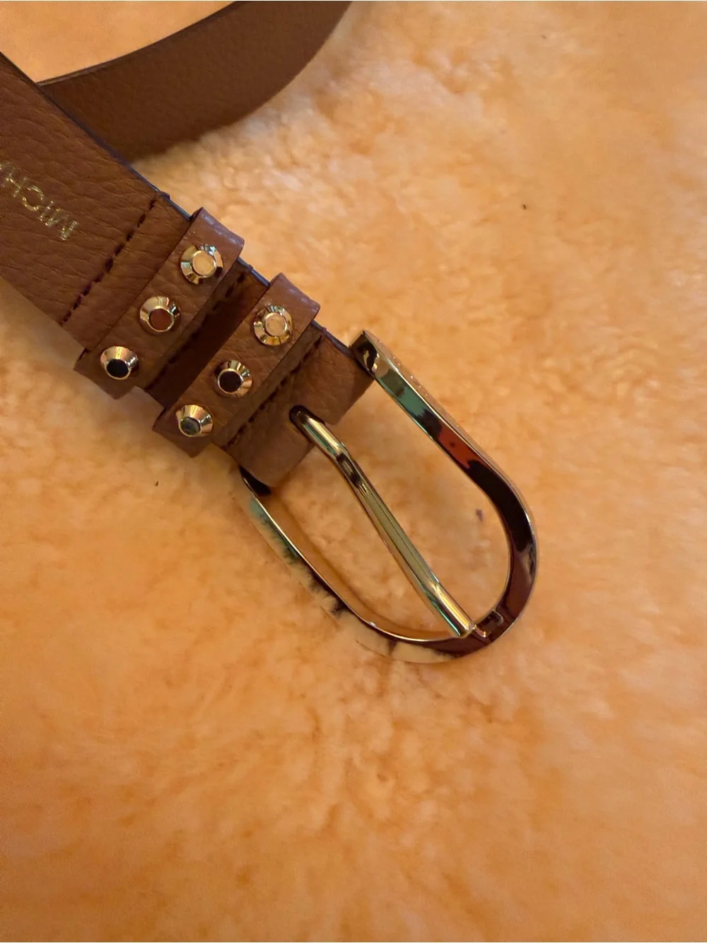 Michael Kors Pebbled Leather Women's Size Large Tan Belt with God Stud Accents